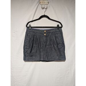 Gap Women's Chambray Denim Mini Skirt Dark Wash Double Brass Button Size 10/30